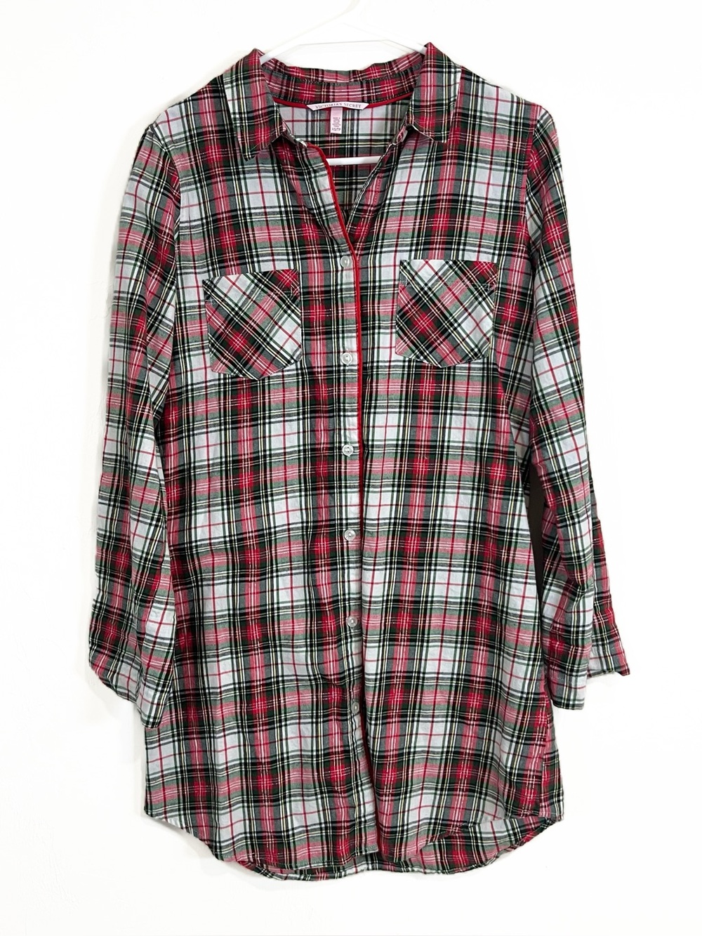 Victoria's Secret Plaid Long Sleeve Pajama Sleep Top Red Green Size XS